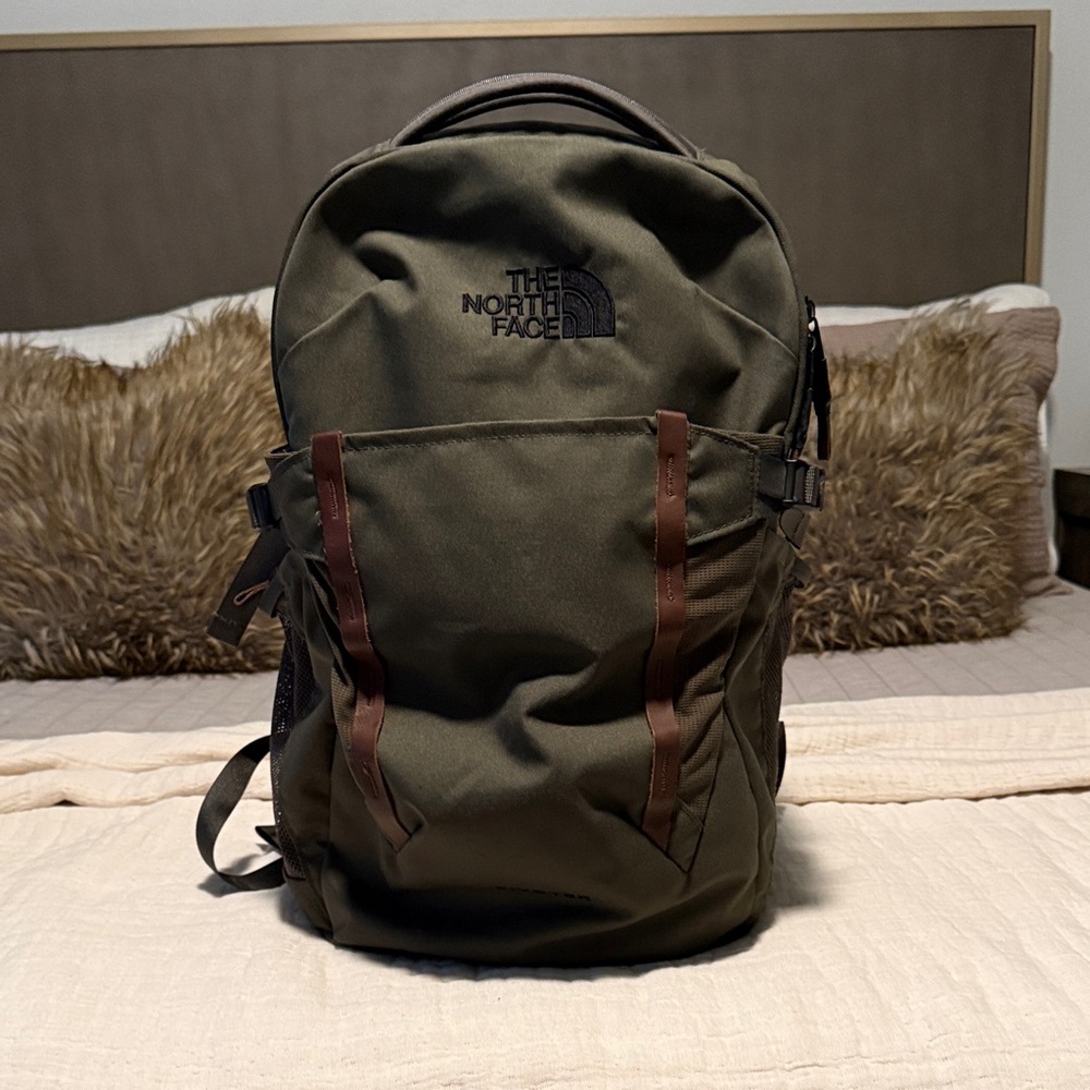 The North Face Olive Green and Brown Pivoter Backpack